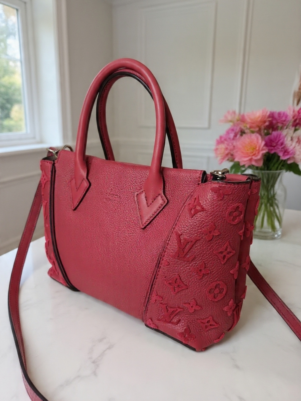 Louis Vuitton W Tote BB 2014 Veau Cachemire Leather Framboise Red ✨ COA - Picture 7 of 15